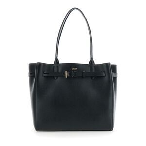 Tom Ford Women Black Tote Bag With T Detail In Grained Leather Woman